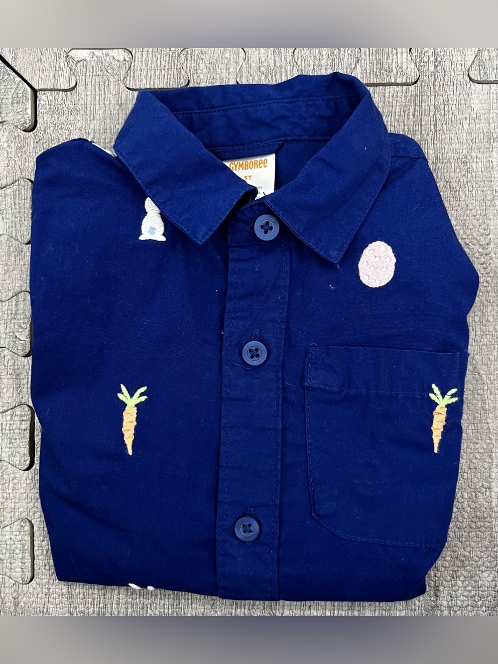 Gymboree Boys 3T Blue Short Sleeve Cotton Collared Button-Up Easter Bunny Print